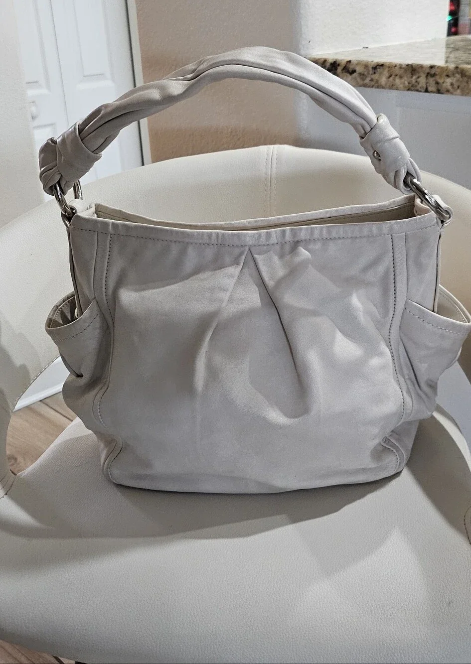 Coach 13412 White Full Grain Leather Shoulder Hobo Bag Tote Purse Silver Hardwar